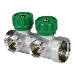 Коллектор распределительный FAR FK 3821 2 отвода ВР-НР 3/4&amp;quot;х1/2&amp;quot; DN 20 PN 16 с регулирующими клапанами плоское уплотнение