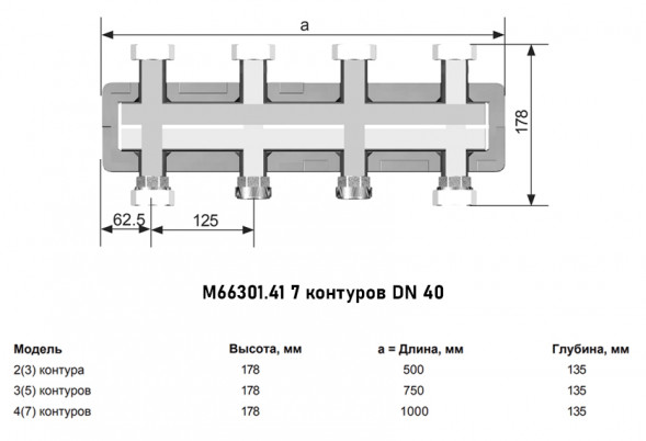 Коллектор распределительный Meibes MeiFlow 8 M66301.41 7-ми контурный ВР-НР 1 1/2&amp;quot; DN 40 PN 6 в теплоизоляции