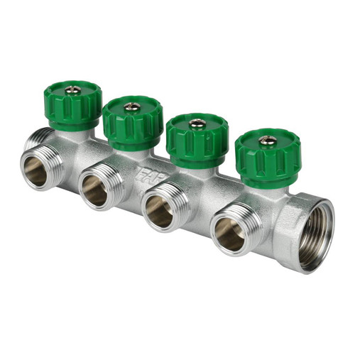Коллектор распределительный FAR FK 3824 4 отвода ВР-НР 1&amp;quot;х1/2&amp;quot; DN 25 PN 16 с регулирующими клапанами плоское уплотнение