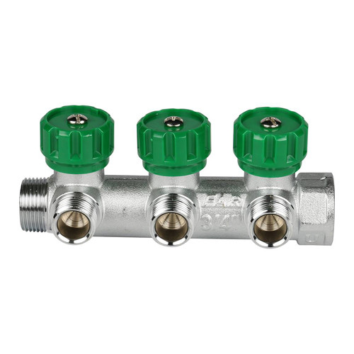 Коллектор распределительный FAR FK 3822 3 отвода ВР-НР 3/4&amp;quot;х1/2&amp;quot; DN 20 PN 16 с регулирующими клапанами