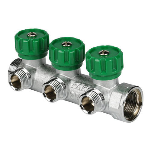 Коллектор распределительный FAR FK 3822 3 отвода ВР-НР 3/4&amp;quot;х1/2&amp;quot; DN 20 PN 16 с регулирующими клапанами