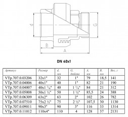 Переходник VALTEC VTp.707 НР 1&amp;quot; DN 40x25 PN 25 под ключ полипропиленовый комбинированный