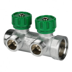 Коллектор распределительный FAR FK 3821 2 отвода ВР-НР 1&amp;quot;х3/4&amp;quot; DN 25 PN 16 с регулирующими клапанами плоское уплотнение
